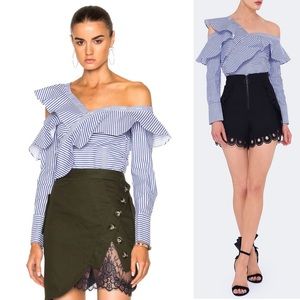 COPY - NWOT Self-Portrait Striped Frill Asymmetric Shirt Size 2